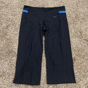 Nike Black Cropped Leggings with Blue Stripe